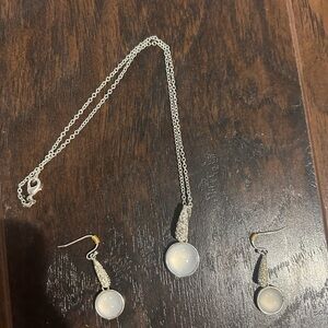Silver White Opal Drop Necklace and Earring Set